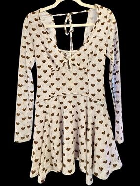Free People Lightweight Long-Sleeve Heart Print Mini Dress